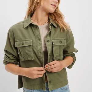 American Eagle Women's Green Denim Jacket Size XS Long Sleeve Pockets Button Up